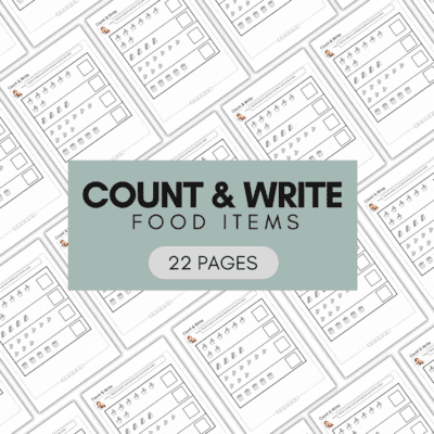 Printable 22 Pages Count and Write Food Items Worksheets